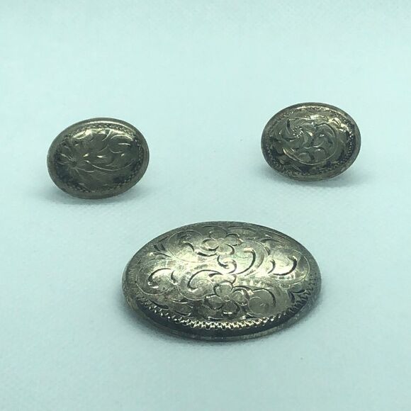 💛Sterling Silver Vintage Birks Brooch & Earrings - Picture 1 of 5